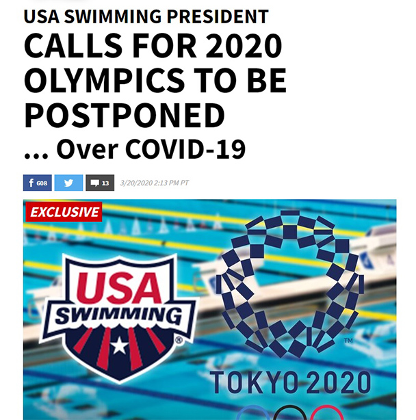 米国水泳連盟が「東京五輪１年延期」を主張　米オリ・パラ委に書簡