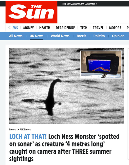 ネッシー発見か！？ネス湖で巨大な水中生物がソナー画像に記録される
